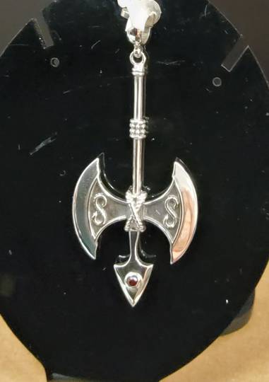 Sterling Silver Axe with Garnet Pendant